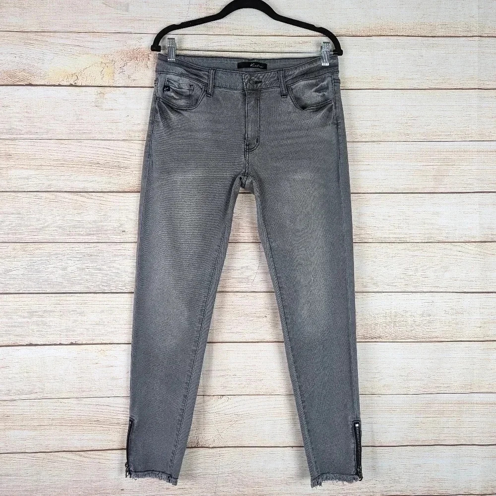 Kancan Women’s Size 29 Slim Ankle Zip Skinny Jeans Gray Stretchy Raw Edge Hem